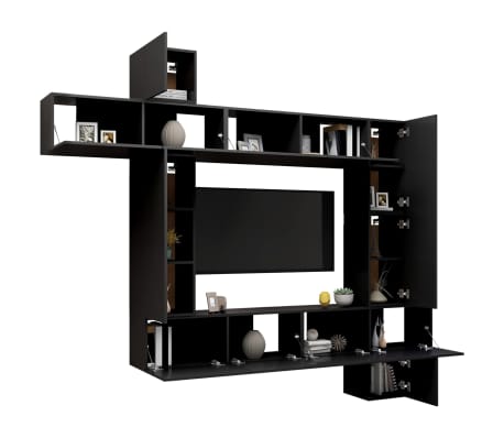 vidaXL Set de muebles de salón TV 8 piezas madera ingeniería negro