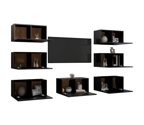vidaXL Televizoriaus spintelės, 7vnt., juodos, 30,5x30x60cm, mediena