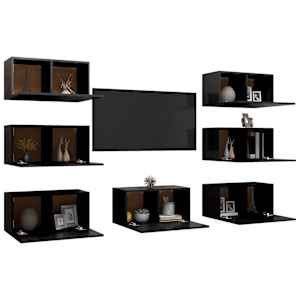 vidaXL Televizoriaus spintelės, 7vnt., juodos, 30,5x30x60cm, mediena
