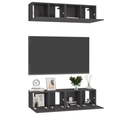 vidaXL Televizoriaus spintelės, 4vnt., pilkos, 60x30x30cm, MDP