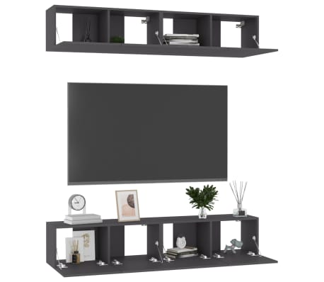 vidaXL TV Stands 4 Pcs Gray 31.5"x11.8"x11.8" Engineered Wood