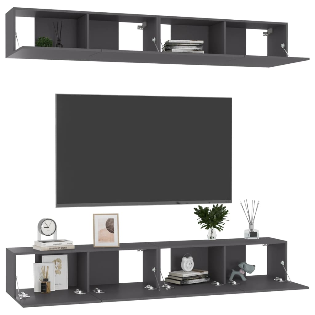 

vidaXL Tv-meubelen 4 st 100x30x30 cm spaanplaat grijs