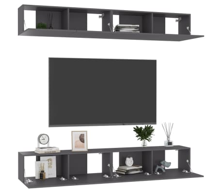 vidaXL Televizoriaus spintelės, 4vnt., pilkos, 100x30x30cm, MDP