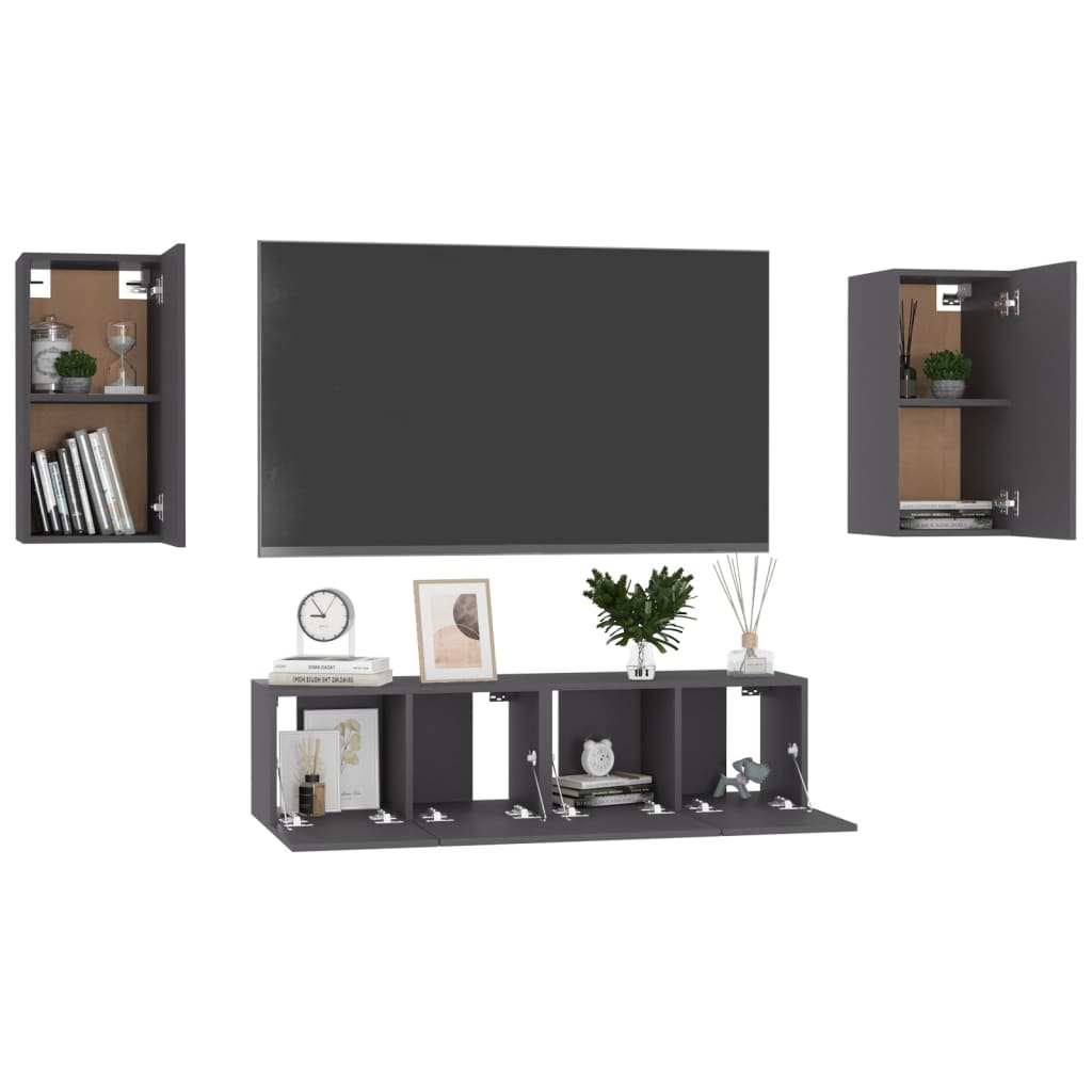 

vidaXL 4-delige Tv-meubelset spaanplaat grijs