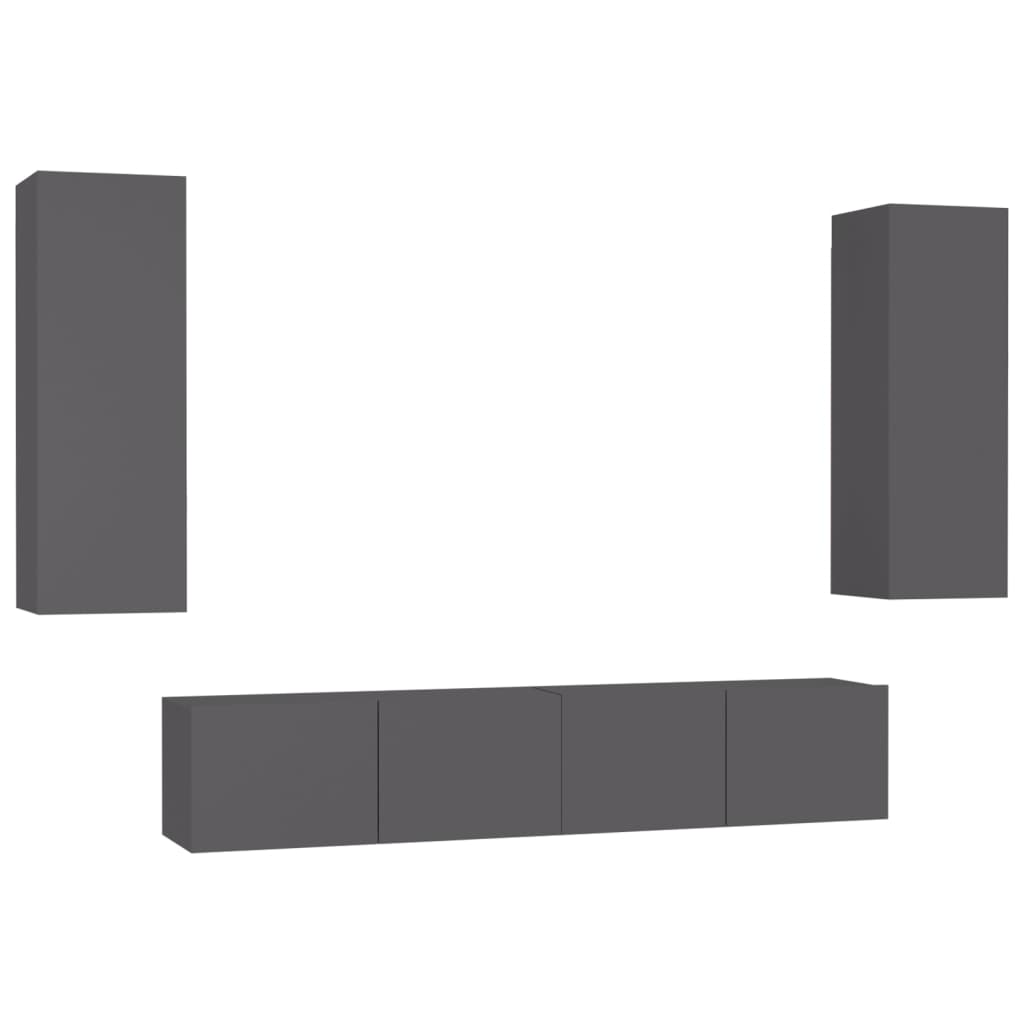 

vidaXL 4 Piece TV Cabinet Set Gray Chipboard