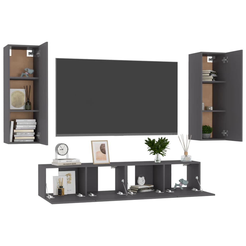 vidaXL 4 Piece TV Cabinet Set Grey Engineered Wood