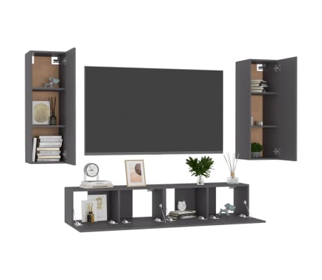 vidaXL 4 Piece TV Stand Set Gray Engineered Wood