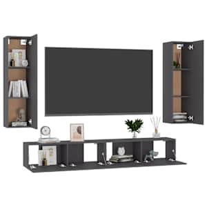 vidaXL Televizoriaus spintelių komplektas, 4 dalių, pilkas, MDP