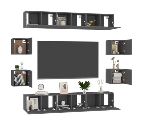 vidaXL Televizoriaus spintelių komplektas, 10 dalių, pilkas, MDP