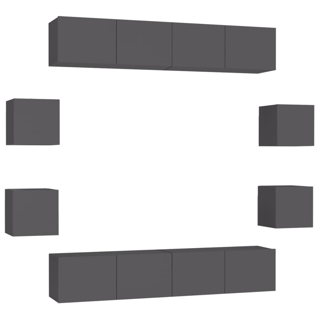 

vidaXL 8 Piece TV Cabinet Set Gray Chipboard