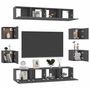 vidaXL Televizoriaus spintelių komplektas, 8 dalių, pilkas, MDP