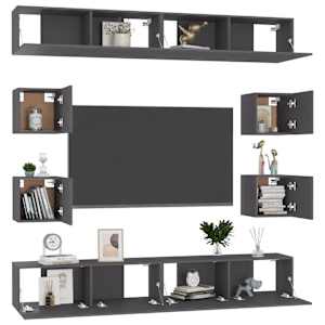 vidaXL Televizoriaus spintelių komplektas, 8 dalių, pilkas, MDP