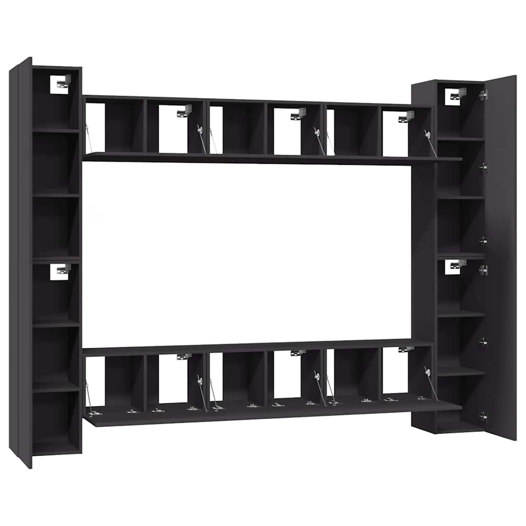 Set dulapuri TV, 10 piese, gri, lemn prelucrat