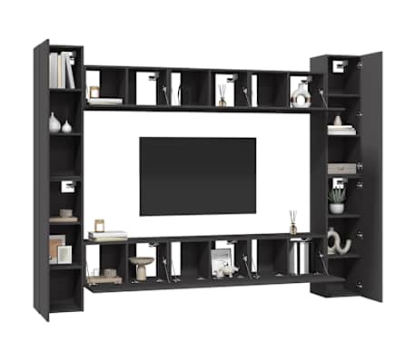 vidaXL Televizoriaus spintelių komplektas, 10 dalių, pilkas, MDP