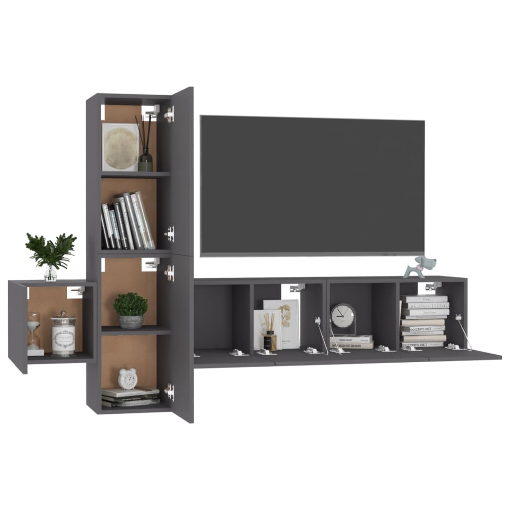 

vidaXL 5-delige Tv-meubelset spaanplaat grijs