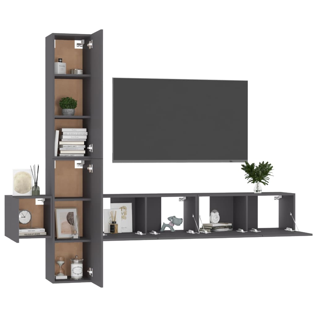 vidaXL 5 Piece TV Cabinet Set Grey Engineered Wood