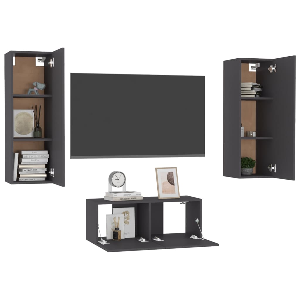 

vidaXL 3-delige Tv-meubelset spaanplaat grijs