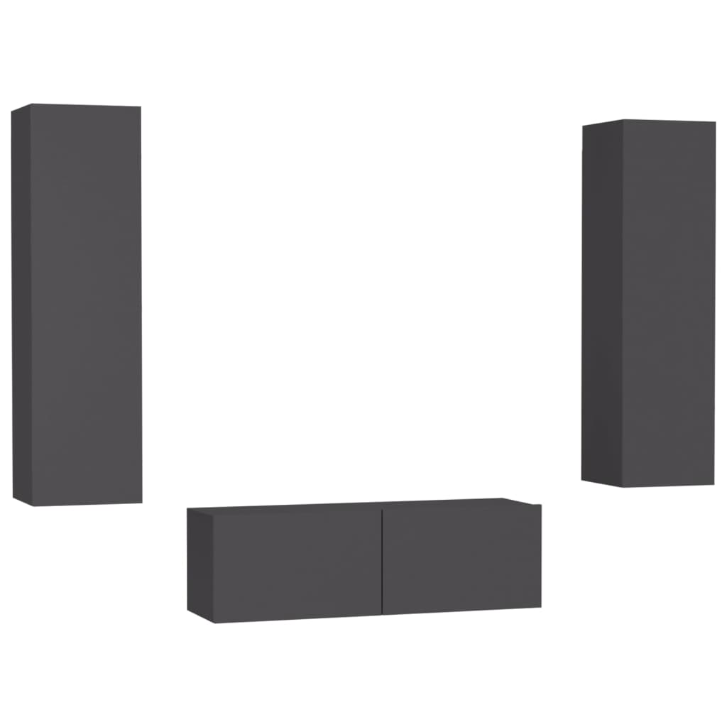 

vidaXL 3 Piece TV Cabinet Set Gray Chipboard