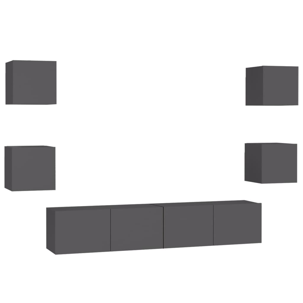 

vidaXL 6 Piece TV Cabinet Set Gray Engineered Wood
