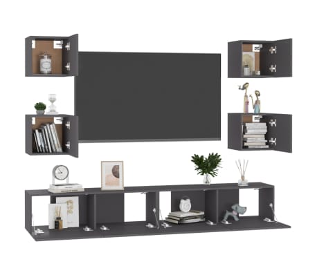 vidaXL Televizoriaus spintelių komplektas, 6 dalių, pilkas, MDP