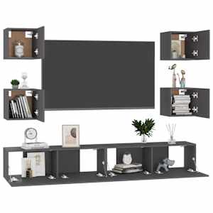 vidaXL Televizoriaus spintelių komplektas, 6 dalių, pilkas, MDP