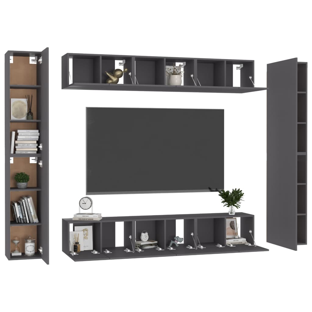 

vidaXL 10-delige Tv-meubelset spaanplaat grijs