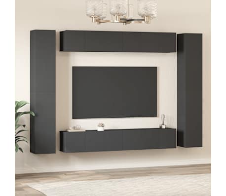 vidaXL Комплект ТВ шкафове от 10 части, сив, инженерно дърво