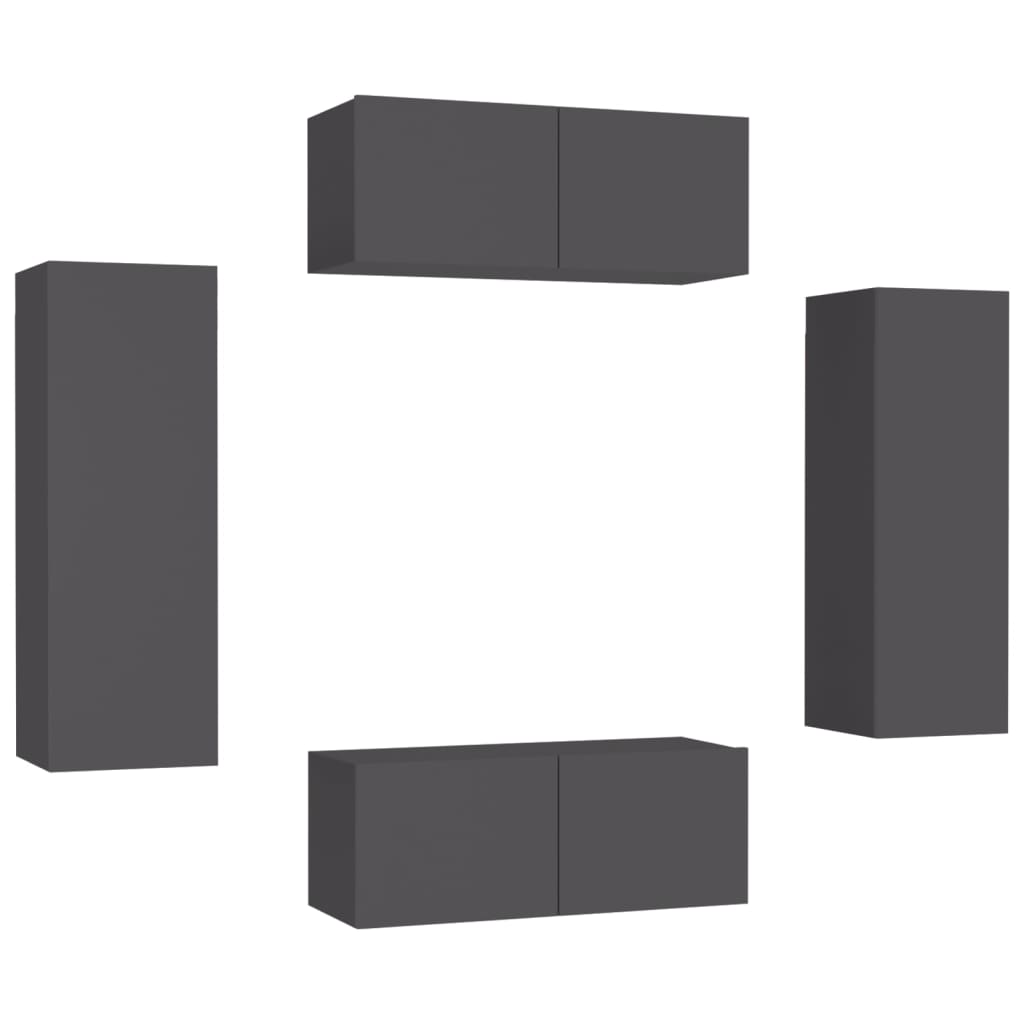 

vidaXL 4 Piece TV Cabinet Set Gray Chipboard
