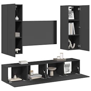 vidaXL Televizoriaus spintelių komplektas, 4 dalių, pilkas, MDP