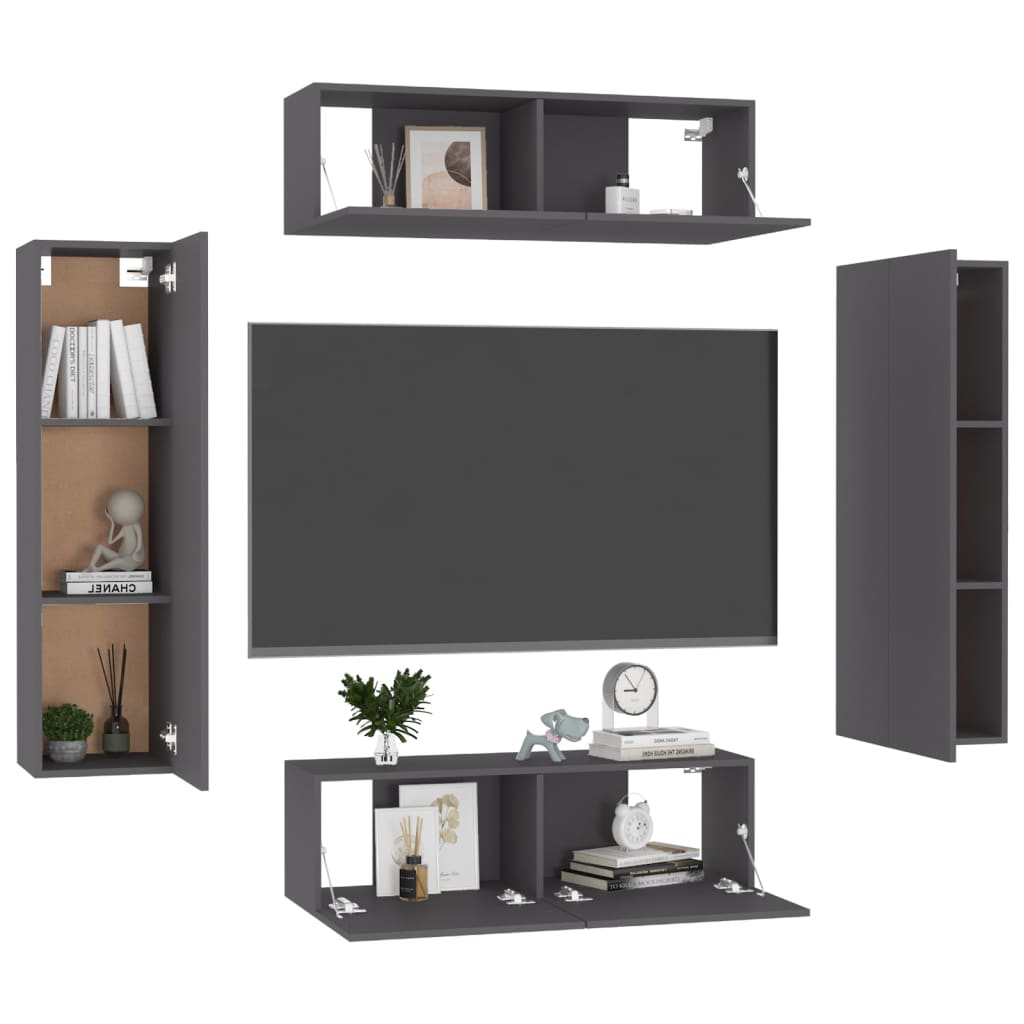 vidaXL 4 Piece TV Cabinet Set Grey Engineered Wood