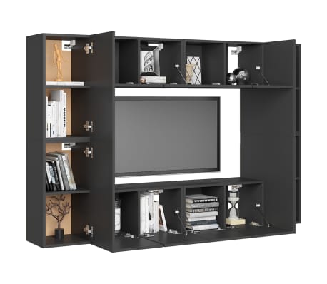 vidaXL Televizoriaus spintelių komplektas, 8 dalių, pilkas, MDP