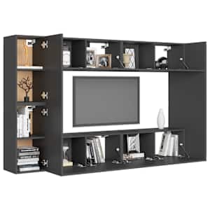 vidaXL Televizoriaus spintelių komplektas, 8 dalių, pilkas, MDP