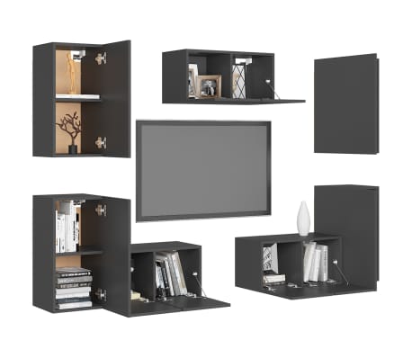 vidaXL 7-cz. zestaw szafek TV, szary, materiał drewnopochodny