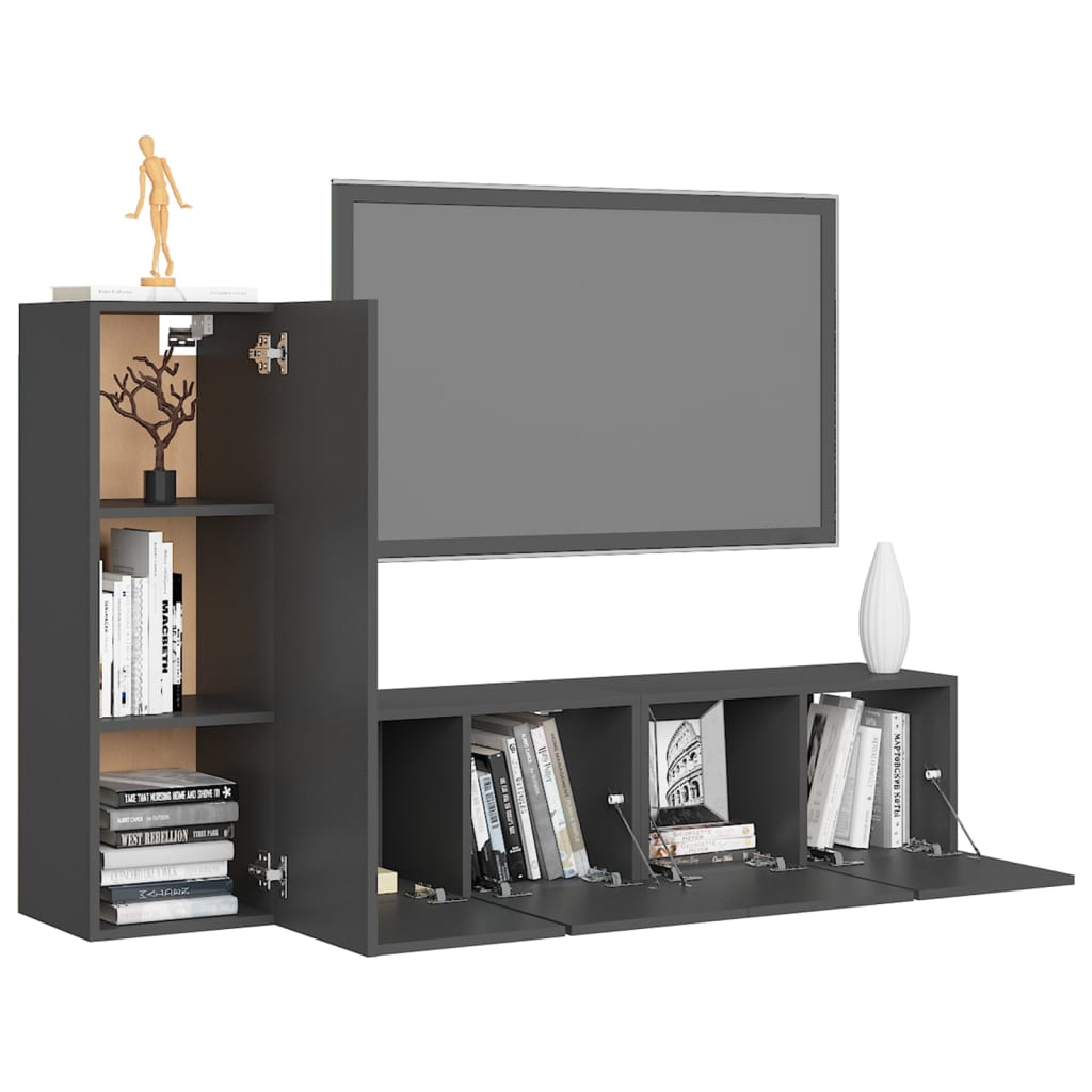 

vidaXL 3-delige Tv-meubelset spaanplaat grijs