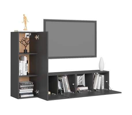 vidaXL Televizoriaus spintelių komplektas, 3 dalių, pilkas, MDP