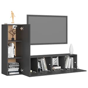 vidaXL Televizoriaus spintelių komplektas, 3 dalių, pilkas, MDP