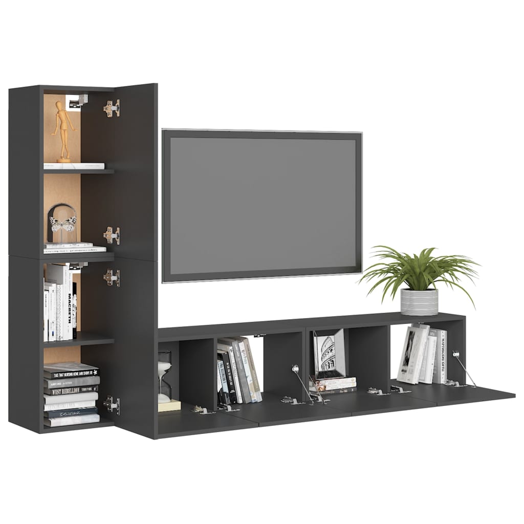

vidaXL 4-delige Tv-meubelset spaanplaat grijs