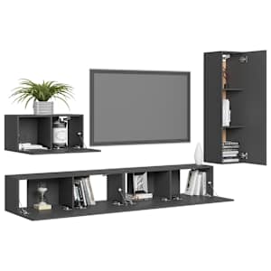 vidaXL Televizoriaus spintelių komplektas, 4 dalių, pilkas, MDP