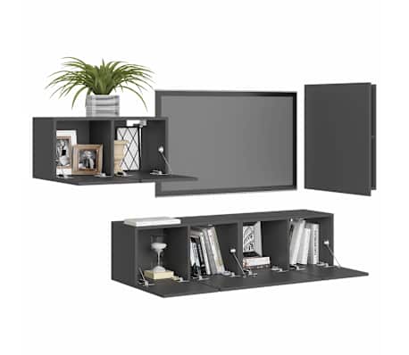 vidaXL Televizoriaus spintelių komplektas, 4 dalių, pilkas, MDP