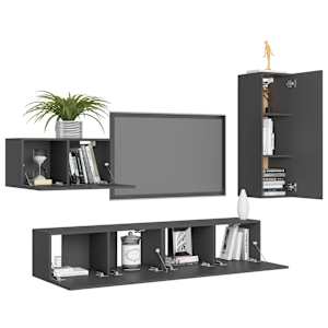 vidaXL Televizoriaus spintelių komplektas, 4 dalių, pilkas, MDP