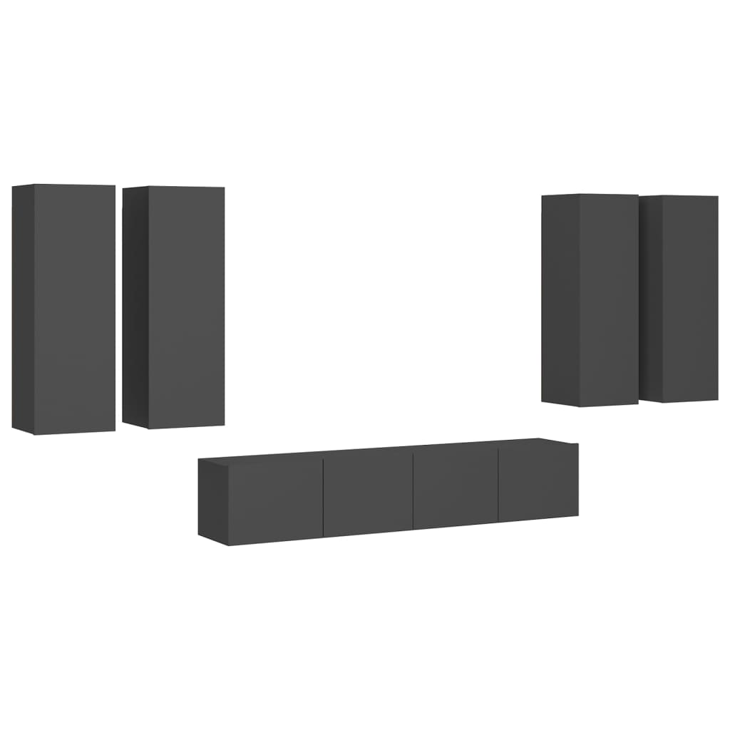 

vidaXL 6 Piece TV Cabinet Set Gray Chipboard