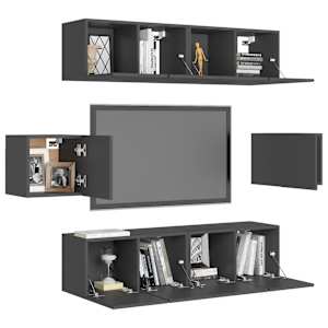 vidaXL Televizoriaus spintelių komplektas, 6 dalių, pilkas, MDP