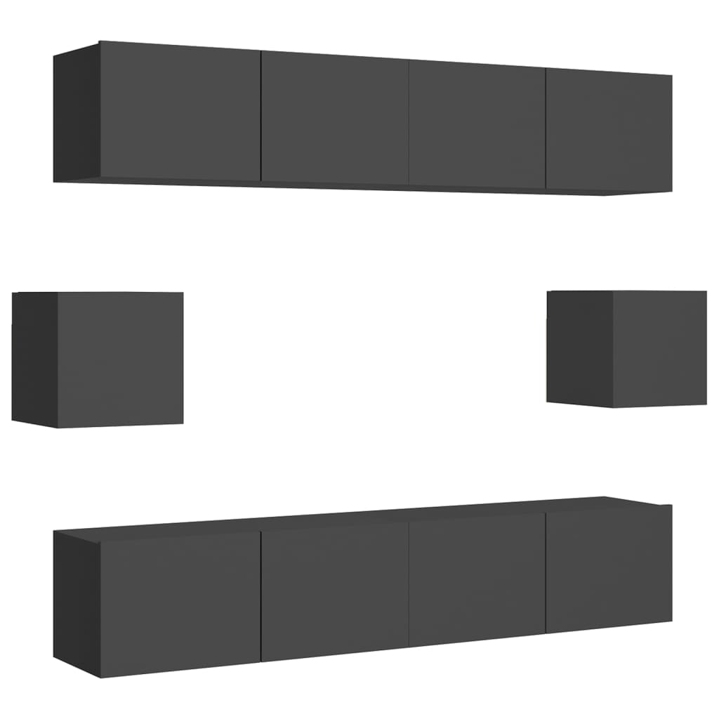 

vidaXL 6 Piece TV Cabinet Set Gray Chipboard