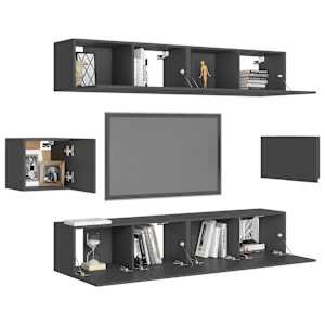 vidaXL Televizoriaus spintelių komplektas, 6 dalių, pilkas, MDP