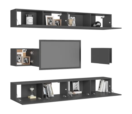 vidaXL 6-tlg. TV-Schrank-Set Grau Holzwerkstoff