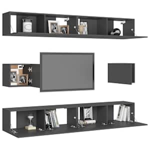 vidaXL Televizoriaus spintelių komplektas, 6 dalių, pilkas, MDP
