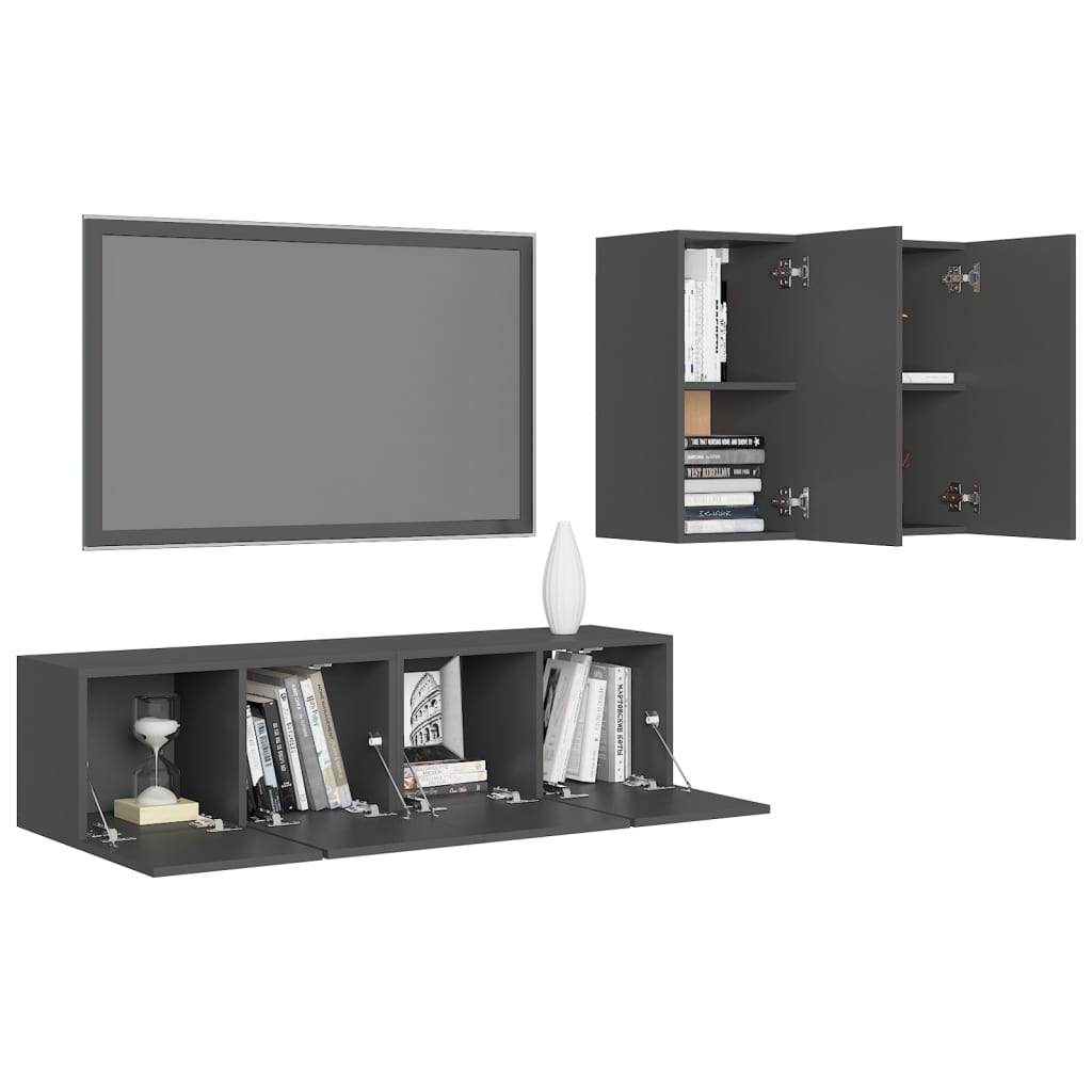 

vidaXL 4-delige Tv-meubelset spaanplaat grijs