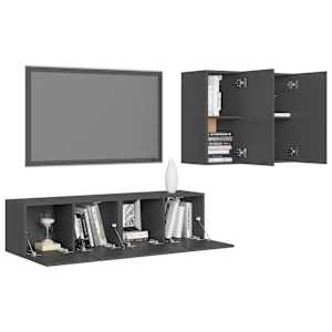 vidaXL Televizoriaus spintelių komplektas, 4 dalių, pilkas, MDP