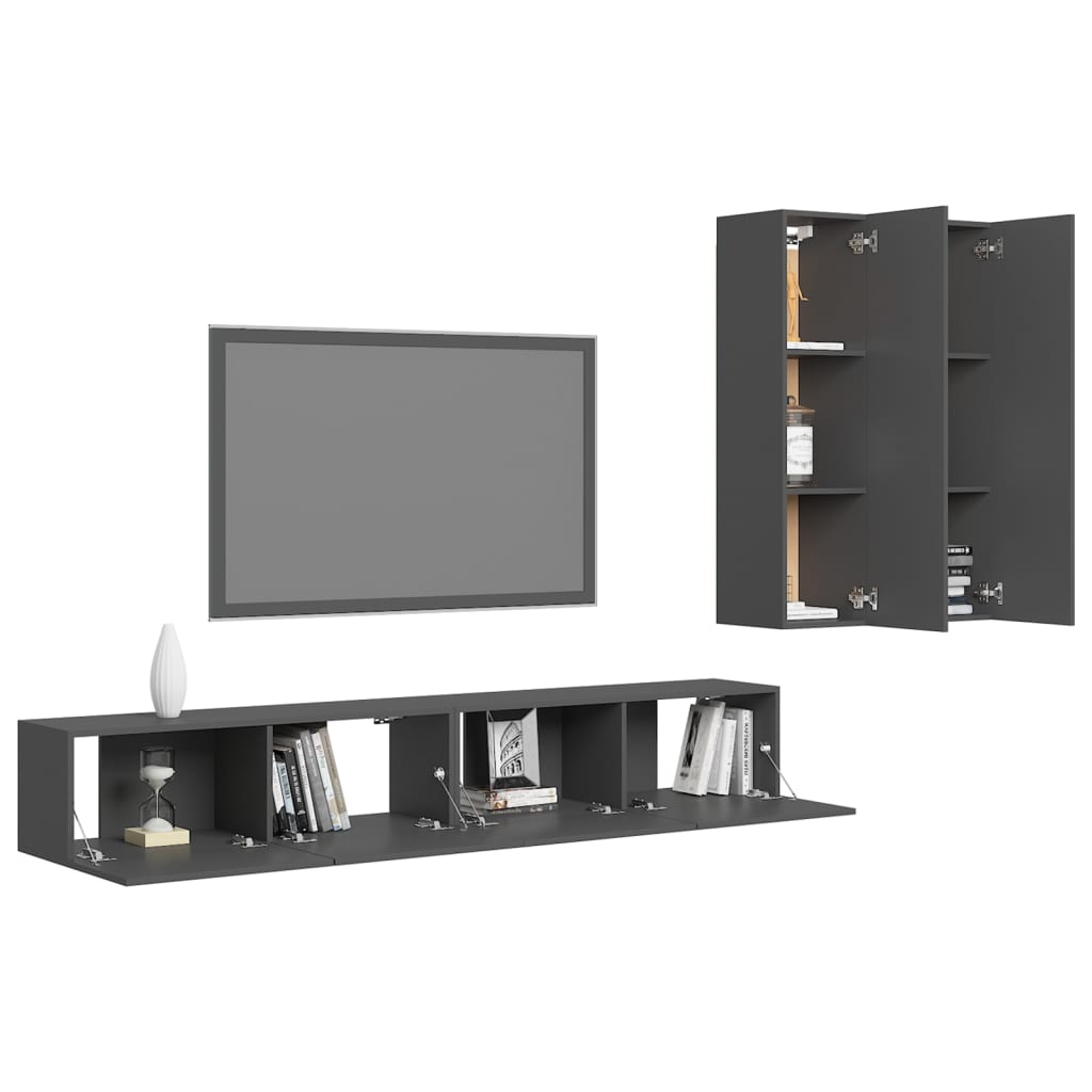 

vidaXL 4-delige Tv-meubelset spaanplaat grijs