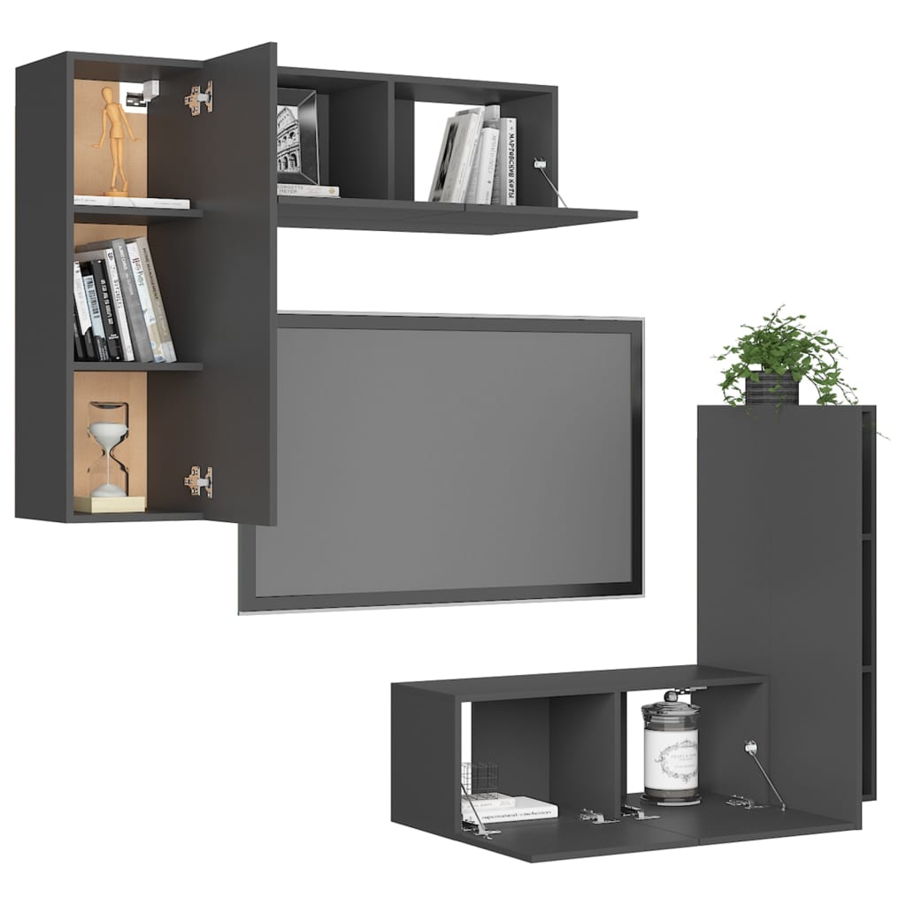

vidaXL 4-delige Tv-meubelset spaanplaat grijs